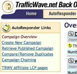 Trafficwave - Opções do menu Autoresponder